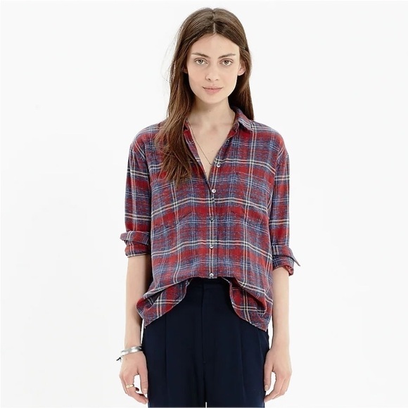 Madewell Flannel Oversized Boyshirt Button Up in Bainbridge Plaid, size XXS - Picture 1 of 12